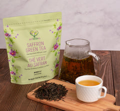 Thé vert au Safran - Feuilles Entières, Enrichi en Safran - 227 g, Sachet Refermable