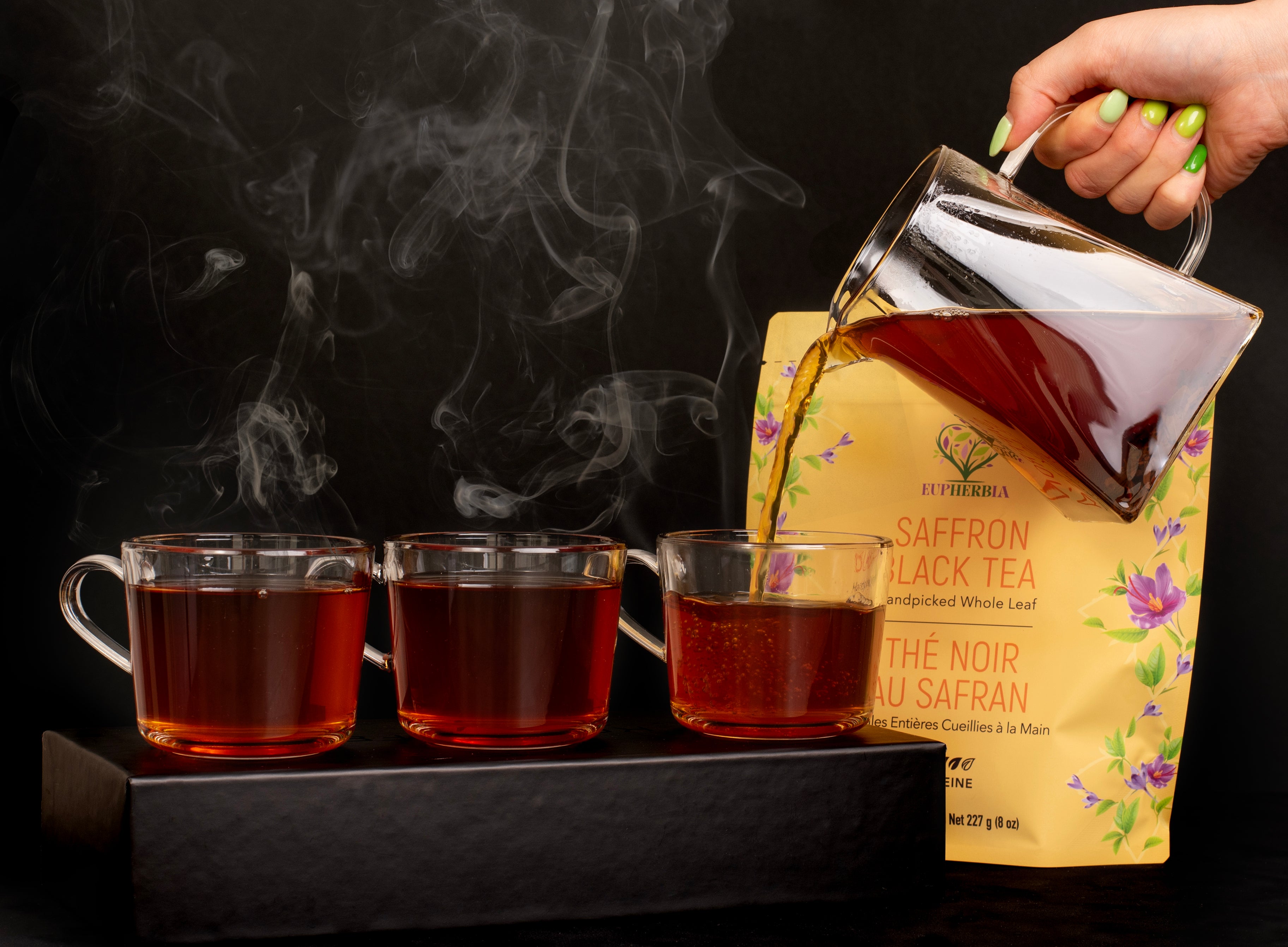 Thé Noir au Safran - Feuilles Entières, Enrichi en Safran - 227 g, Sachet Refermable