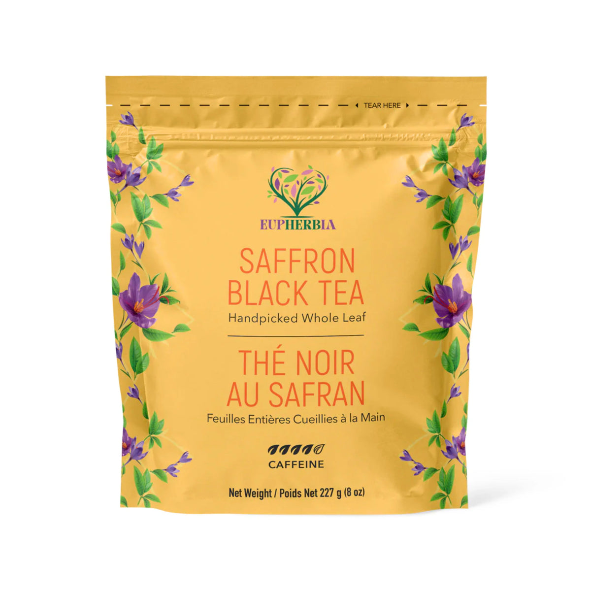 Thé Noir au Safran - Feuilles Entières, Enrichi en Safran - 227 g, Sachet Refermable