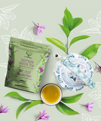 Thé vert au Safran - Feuilles Entières, Enrichi en Safran - 227 g, Sachet Refermable