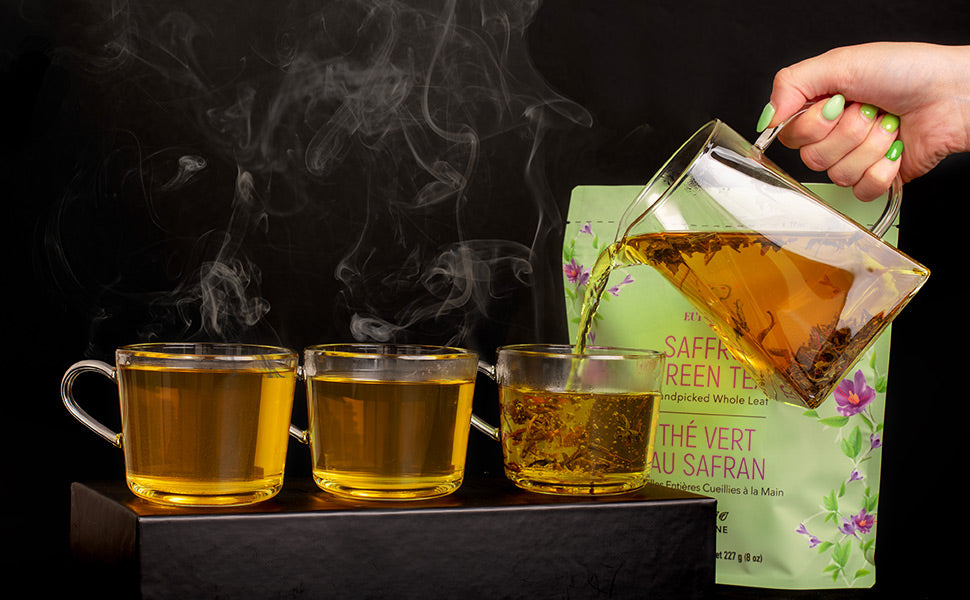 Thé vert au Safran - Feuilles Entières, Enrichi en Safran - 227 g, Sachet Refermable